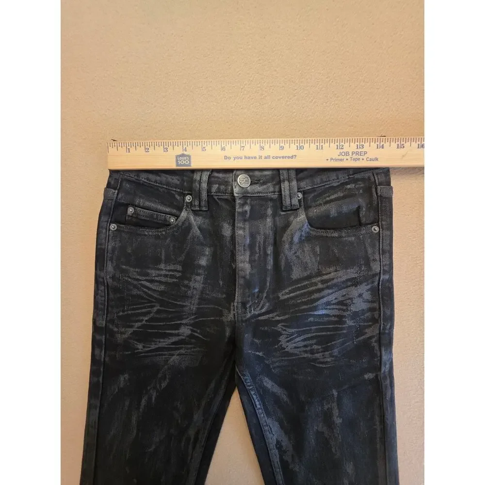 FOURFOUR Clothing Hand-Waxed Flared Stretch Denim Jeans Black Opium Style Sz 30